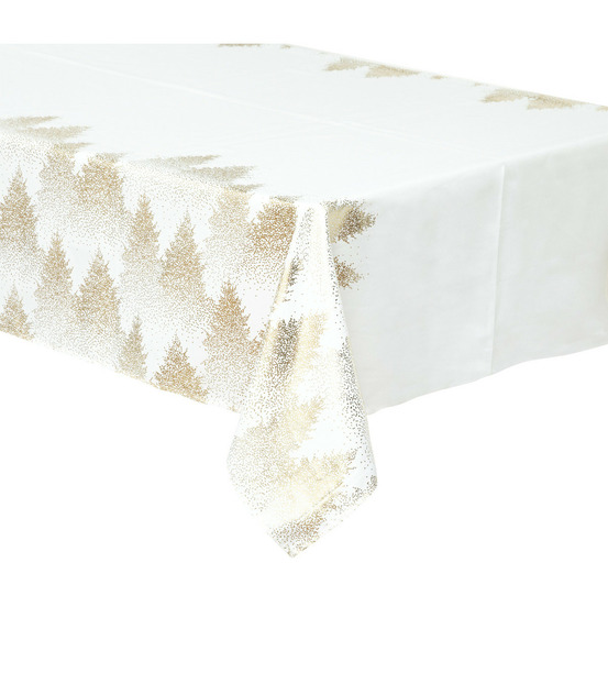 Nappe blanche imprimé sapin doré 140 x 240 cm