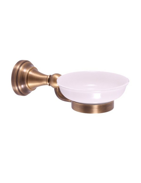 Porte-savon rétro morava en laiton bronze et céramique 19x11 x6,45 cm