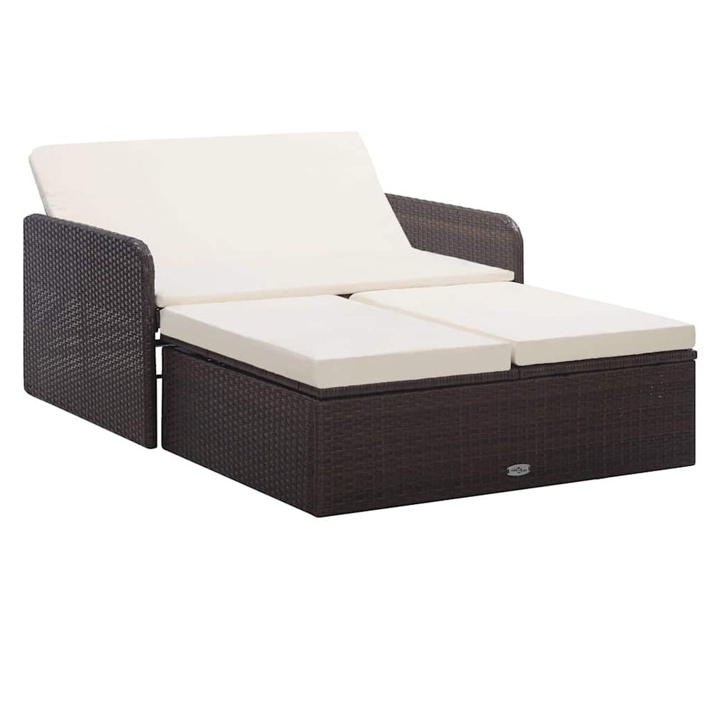 Salon de jardin 2 pcs avec coussins résine tressée marron