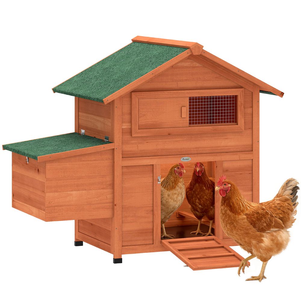 Poulailler bois sapin compact avec pondoir tiroir rampe extérieur 113.5x67.5x95.5cm