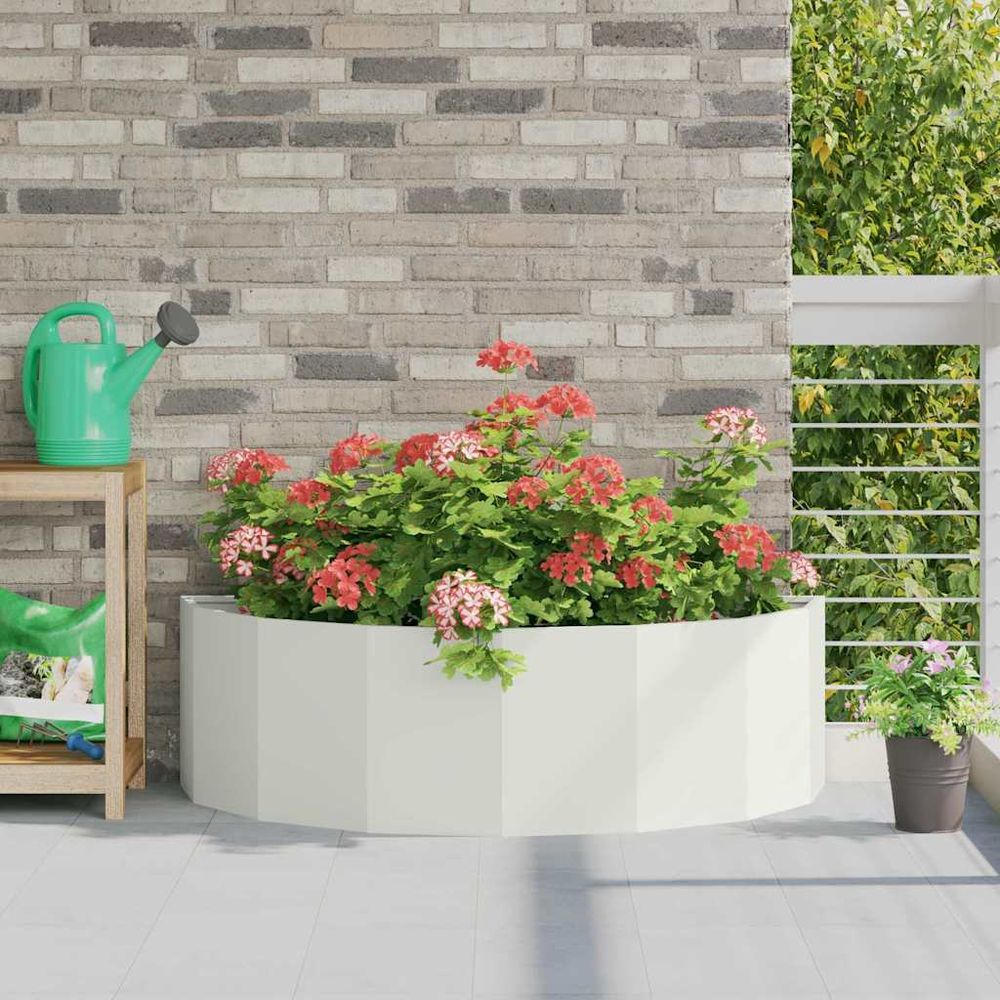 Jardinière demi-ronde en acier pour jardin terrasse blanc 120x60x35 cm