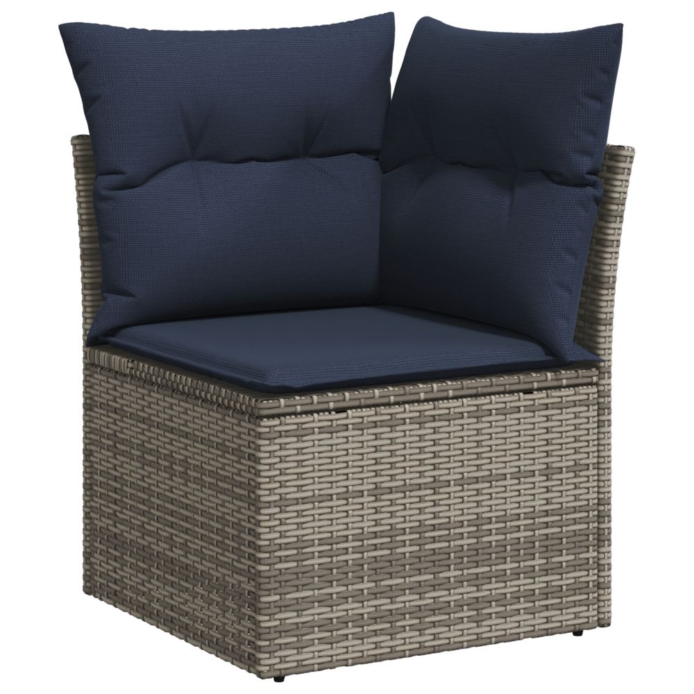 Canapé d'angle de jardin avec coussins gris résine tressée