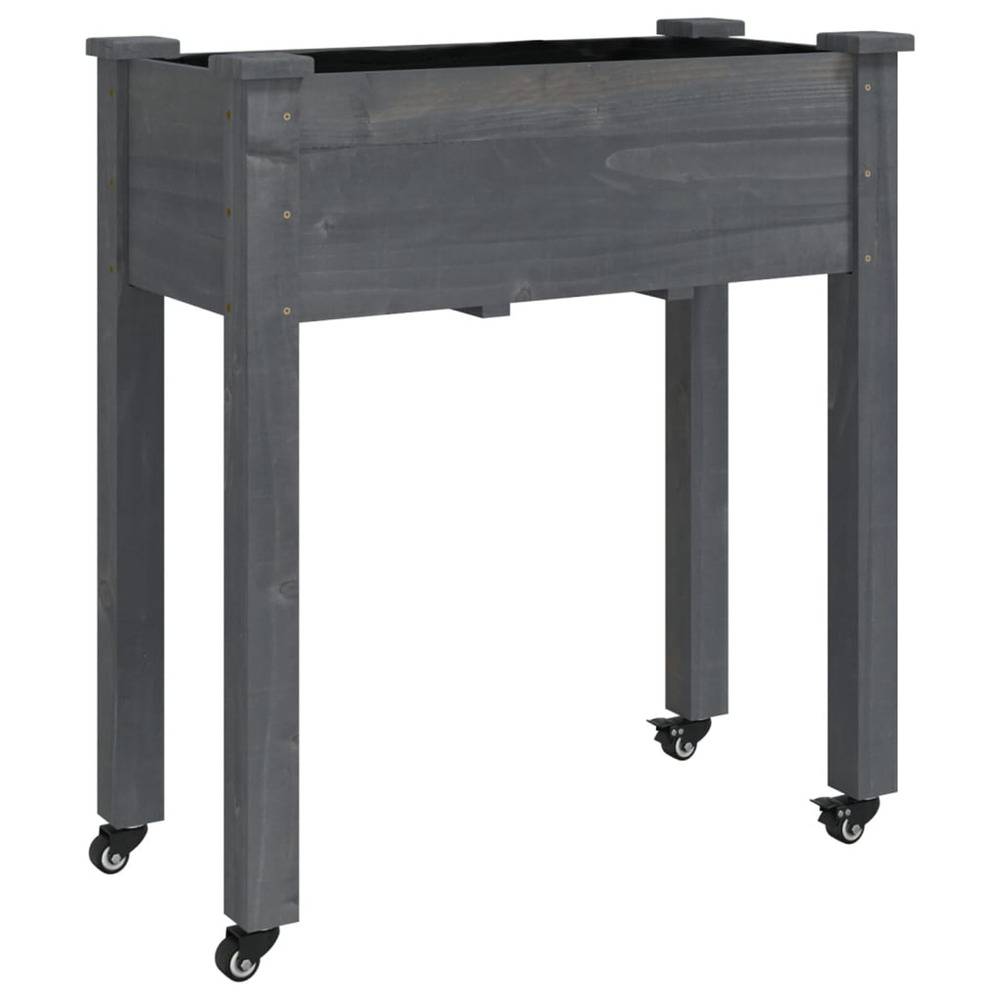 Jardinière d'extérieur sur roues avec doublure gris 71x37x80 cm bois sapin