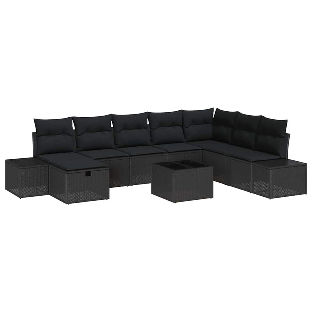 Ensemble de canapé de jardin 9 pcs noir poly rotin