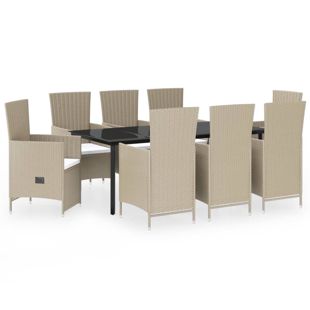 Ensemble à manger de jardin avec coussins 9 pcs beige