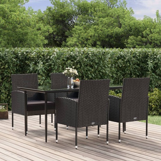 Ensemble à manger de jardin coussins 5pcs noir résine tressée