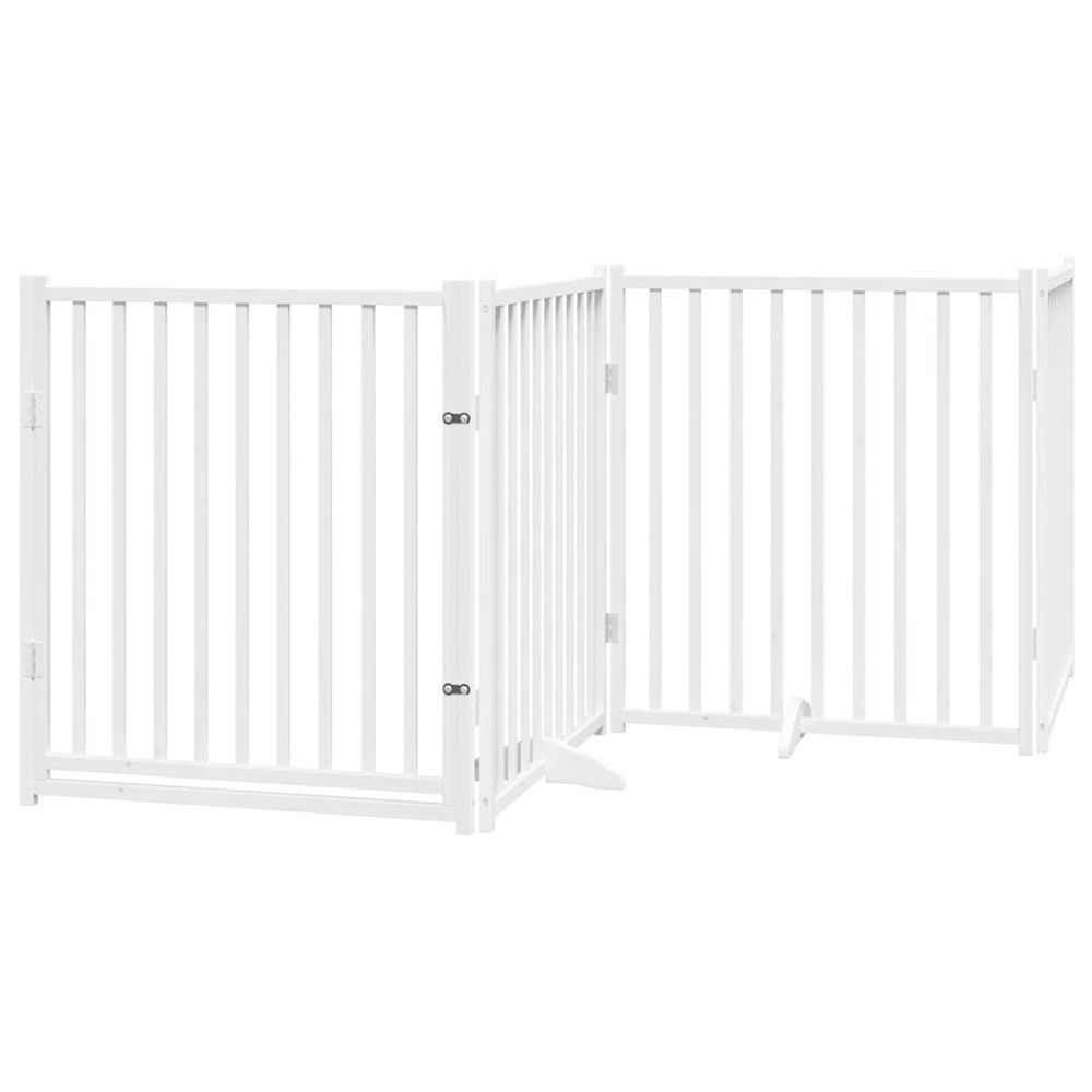 Barrière pour chiens avec porte 4 panneaux bois de sapin massif
