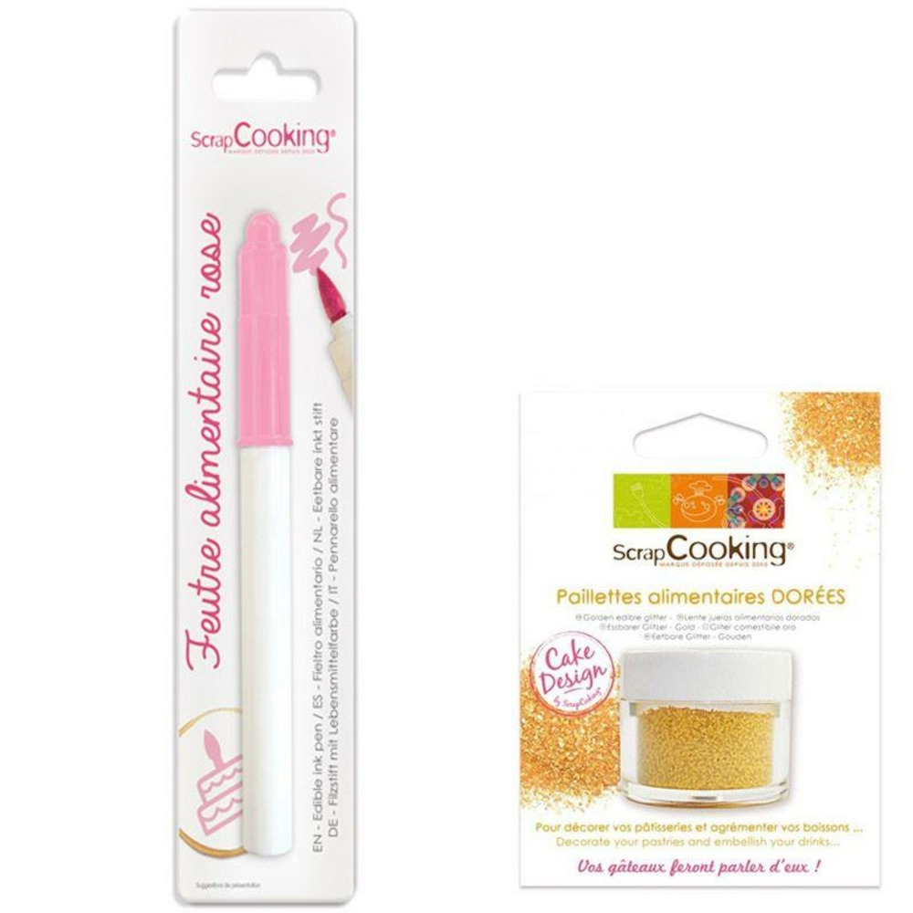 Feutre alimentaire rose + paillettes dorées