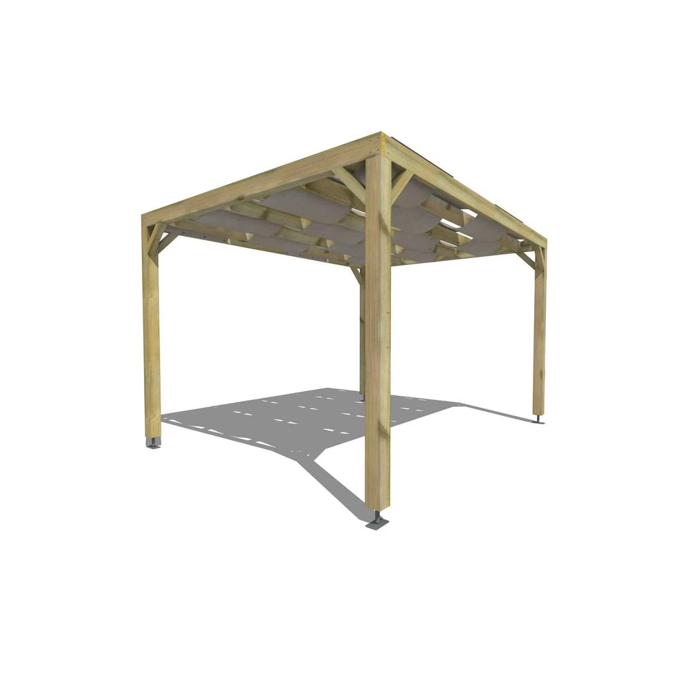 Pergola bois • 4m x 3m • indépendante • sens largeur • voilage semi-transparent inclus • livraison comprise