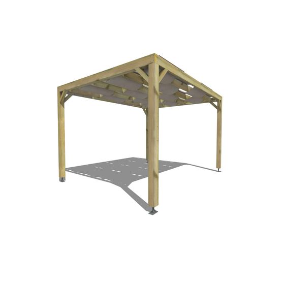 Pergola bois • 4m x 3m • indépendante • sens largeur • voilage semi-transparent inclus • livraison comprise