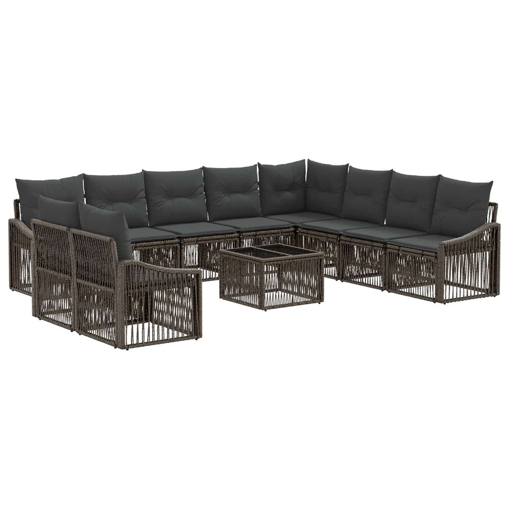Ensemble de canapé de jardin 11 pc gris polyrotin
