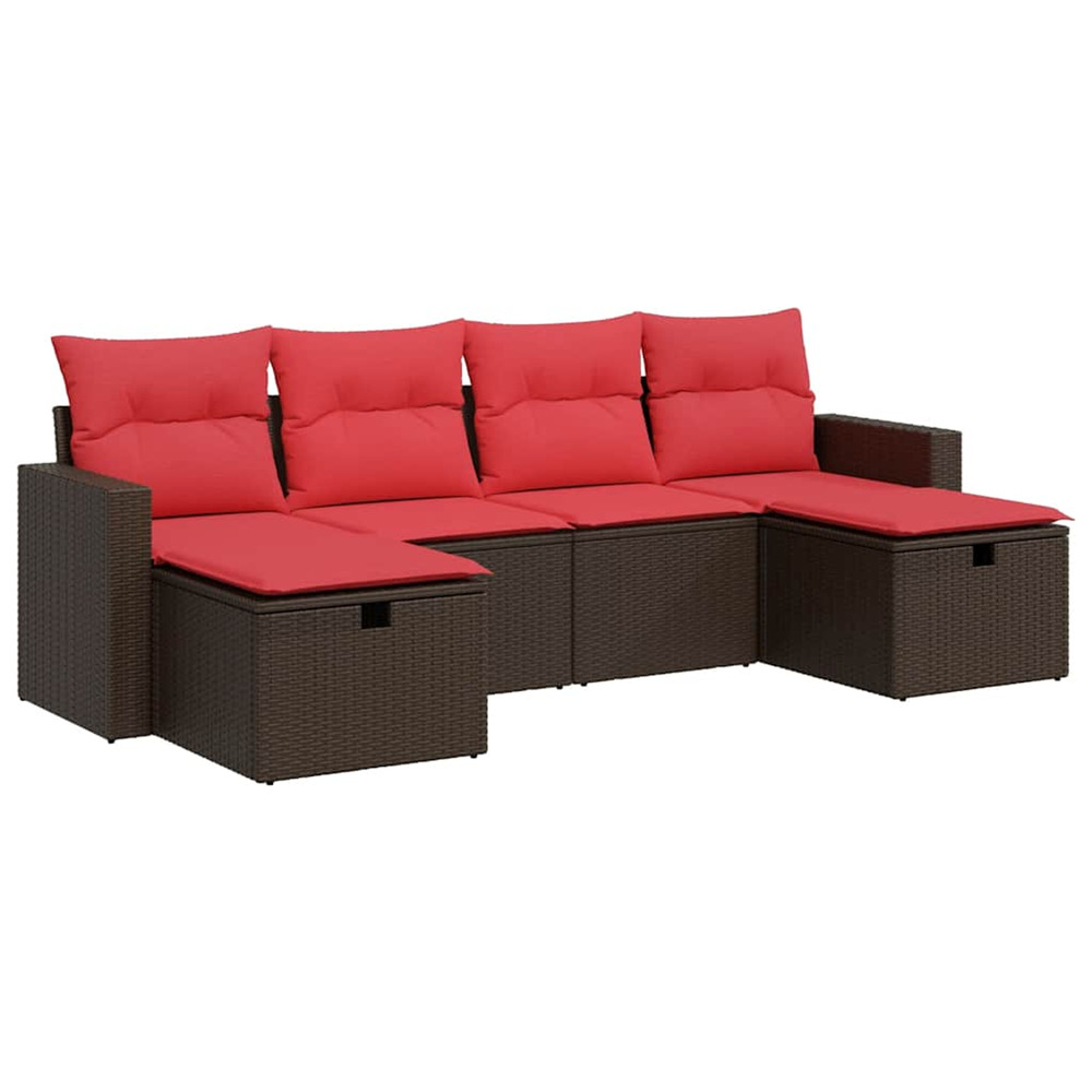 Salon de jardin avec coussins 6 pcs marron résine tressée