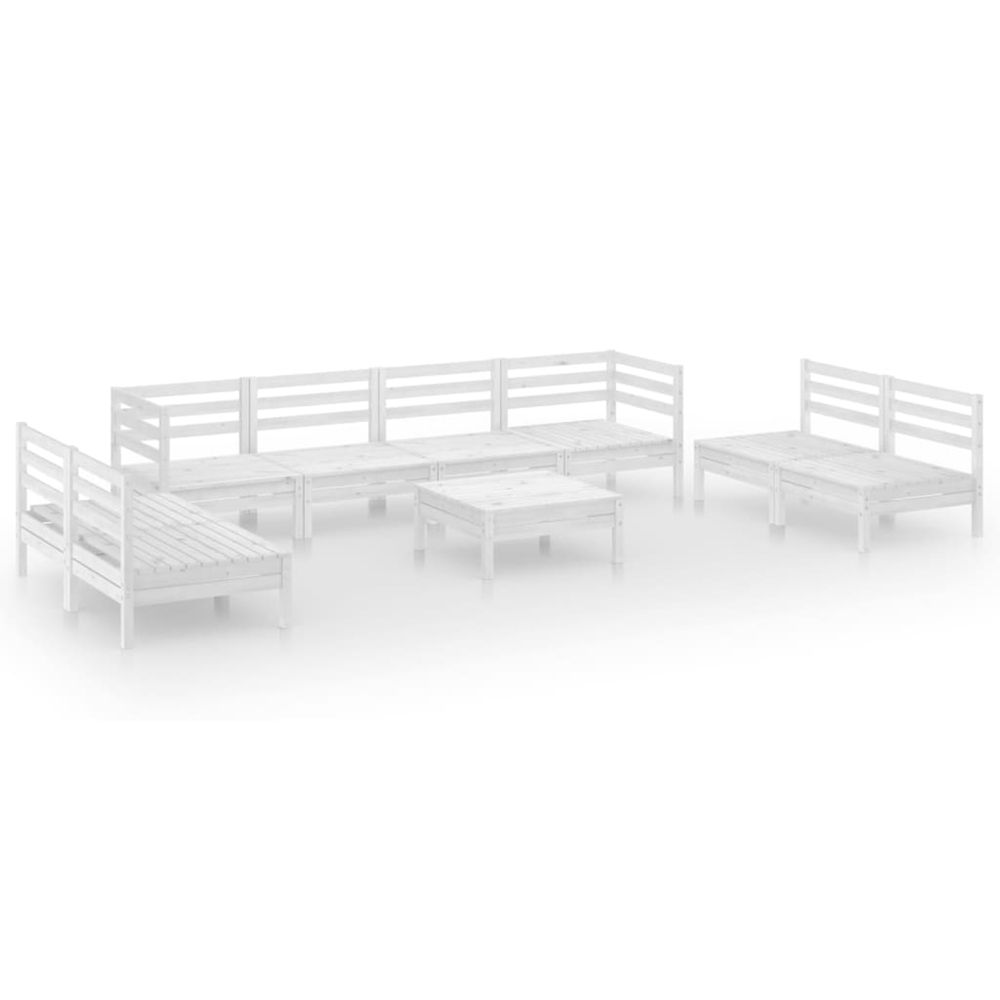 Salon de jardin 9 pcs blanc bois de pin massif