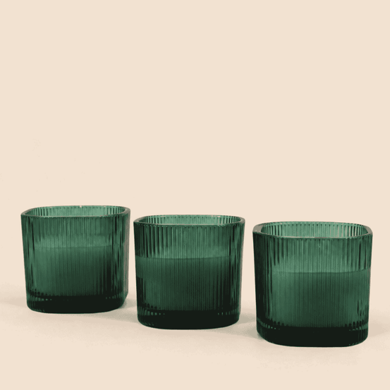 Coffret de 3 bougies led en verre vert