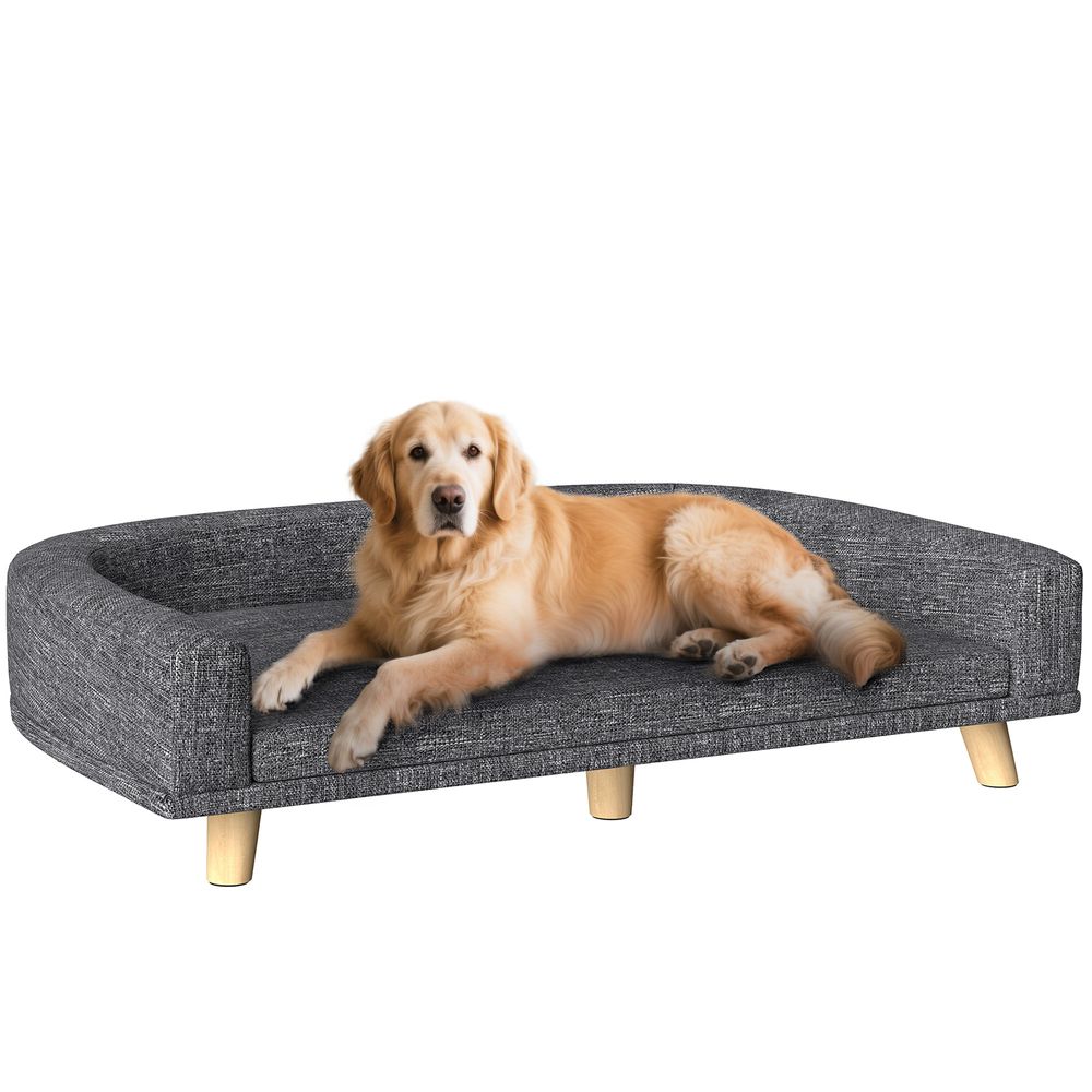 Lit canapé pour grand chien surélevé en bois couchage confortable coussin lavable 98x67 cm gris foncé - comfortxl outdoor living