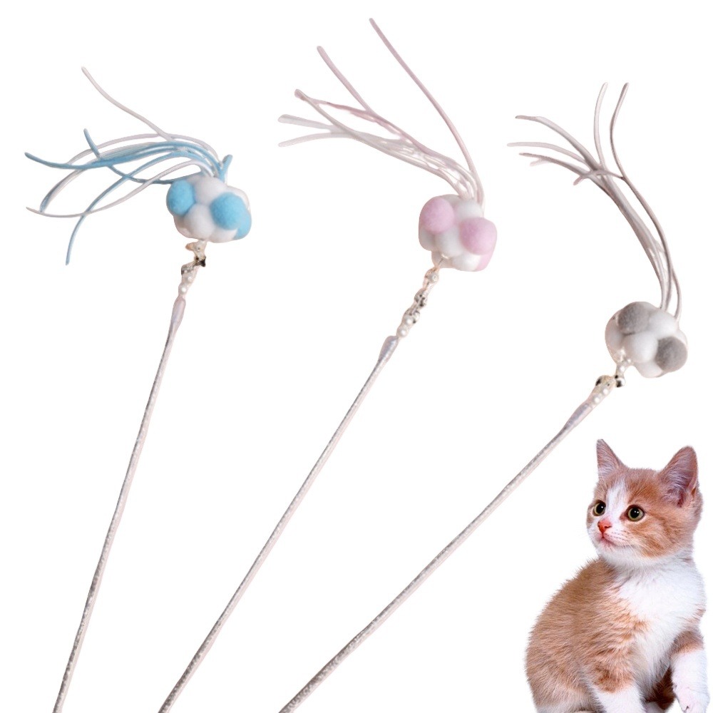 Canne à pêche pour chat-trois teasers de chats colorés-avec des boules de poils