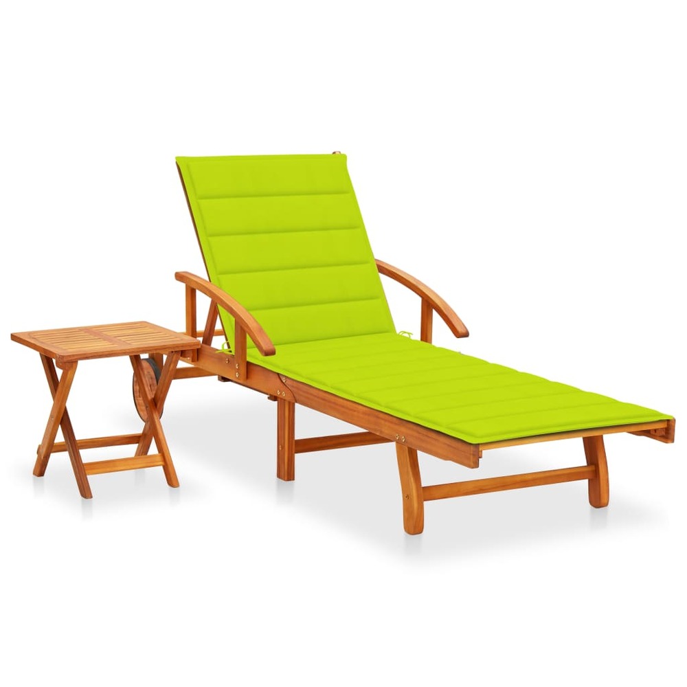 Transat chaise longue bain de soleil lit de jardin terrasse meuble d'extérieur avec table et coussin bois d'acacia
