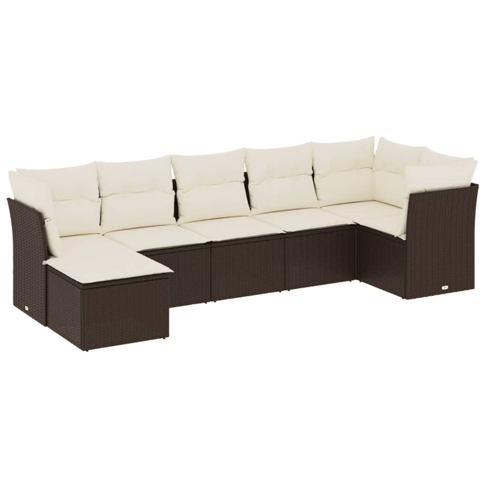 Salon de jardin avec coussins 7 pcs marron résine tressée