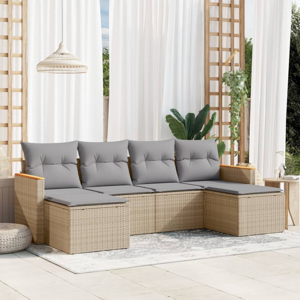 Salon de jardin avec coussins 6pcs mélange beige résine tressée