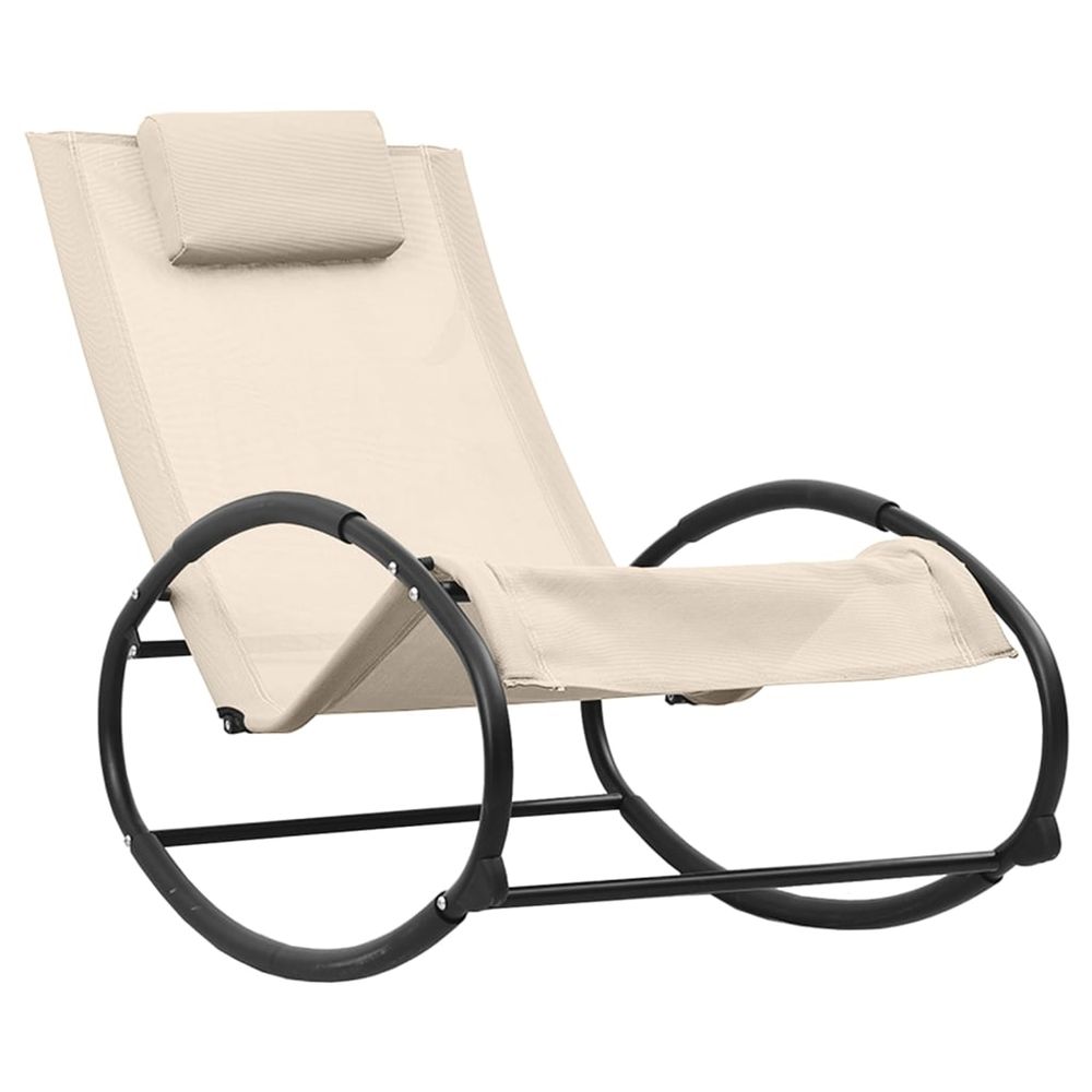Chaise longue avec oreiller acier et textilène crème bain de soleil