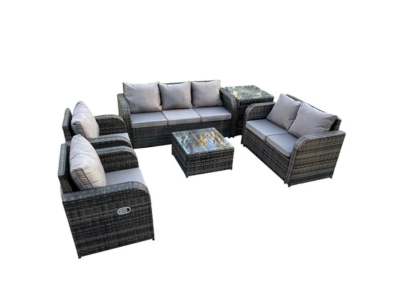 7 places ensemble de meubles de jardin canapé lounge fauteuil avec table basse carrée table d'appoint gris foncé mixte