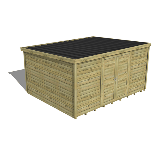 Abri de jardin bois pin traité autoclave 27mm - essentiel - 4,34x3,44m / 15m2 - bac acier - plancher bois
