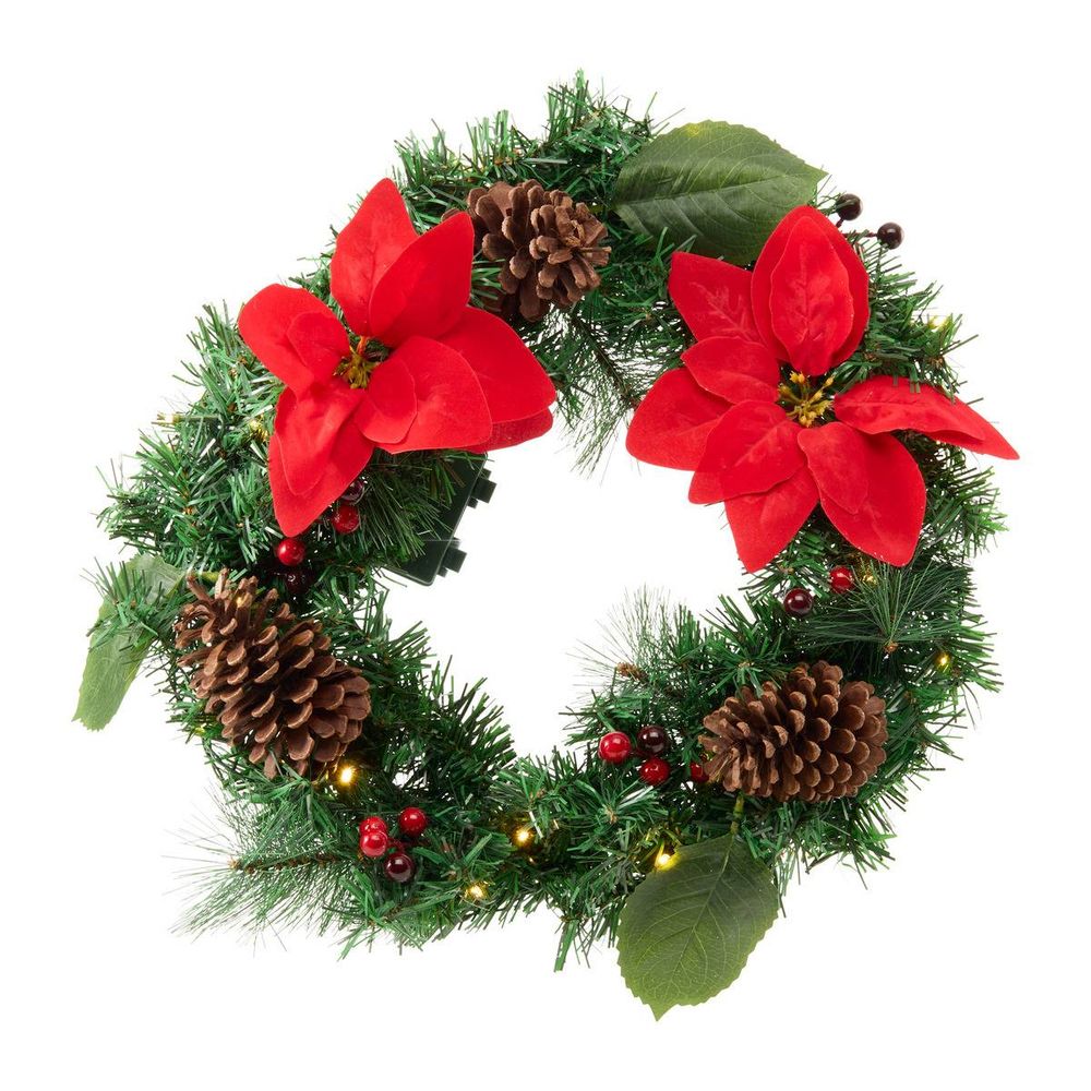 Couronne de noël lumineuse poinsettia d. 51 cm