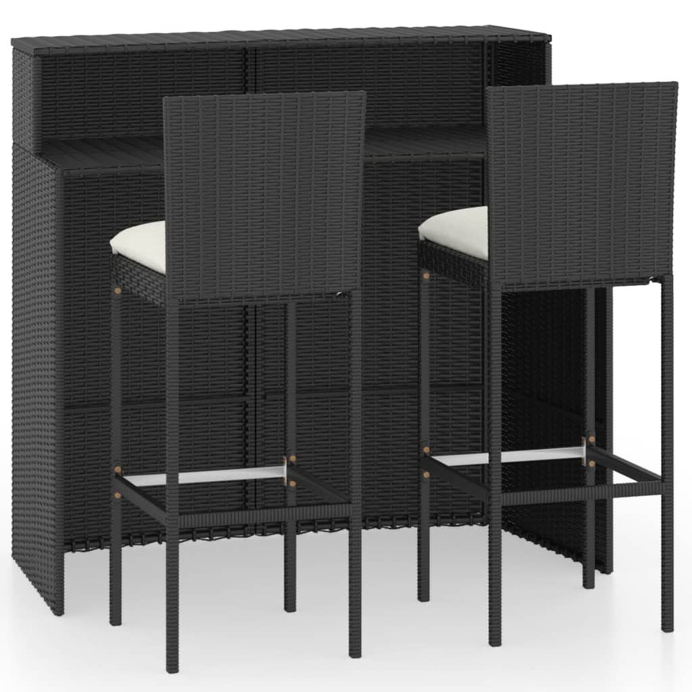 Ensemble de bar de jardin avec coussins 3 pcs noir