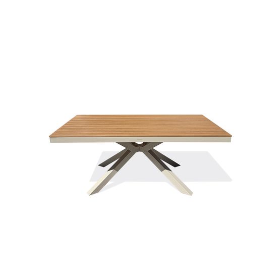 Table de jardin lamu (180x100 cm) en aluminium et plateau polywood aspect bois