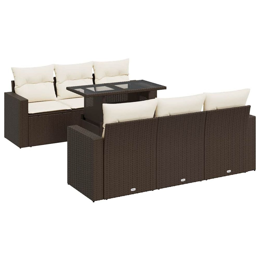 Salon de jardin avec coussins 7 pcs marron résine tressée