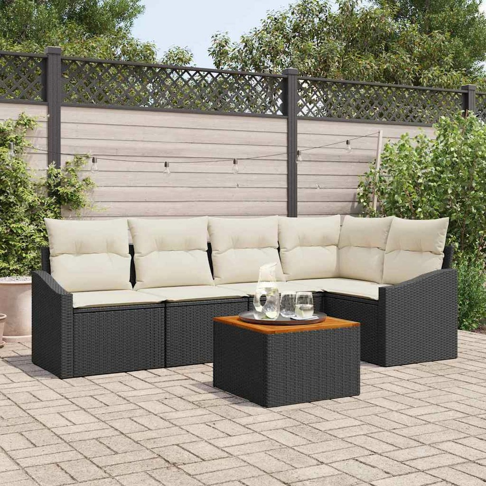 Ensemble de canapé de jardin avec coussin 6 pcs noir polyrotin