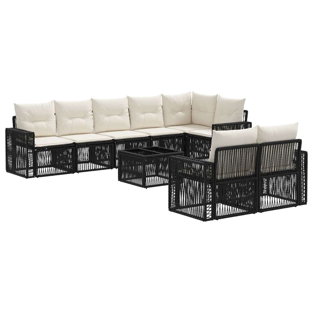Ensemble de canapé de jardin 9 pc noir et blanc crème polyrotin
