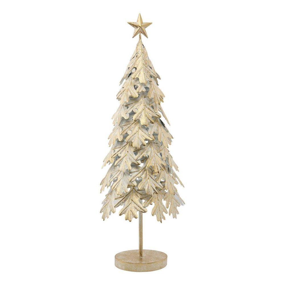 Sapin de noël décoratif en métal or et blanc h. 90 cm