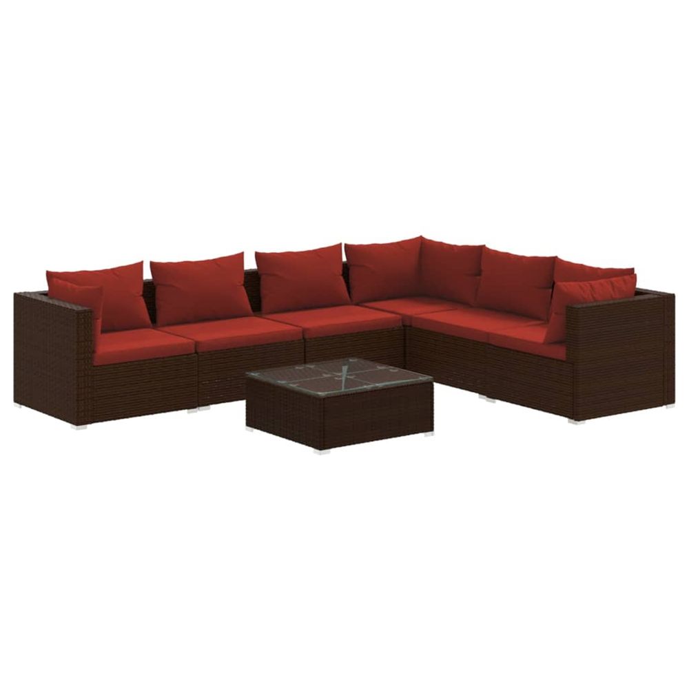 Salon de jardin 7 pcs avec coussins résine tressée marron