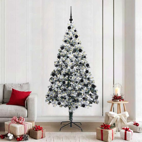 Sapin de noël vert 210 cm pré-illuminé 300 led, avec 120 boules de noël et support inclus