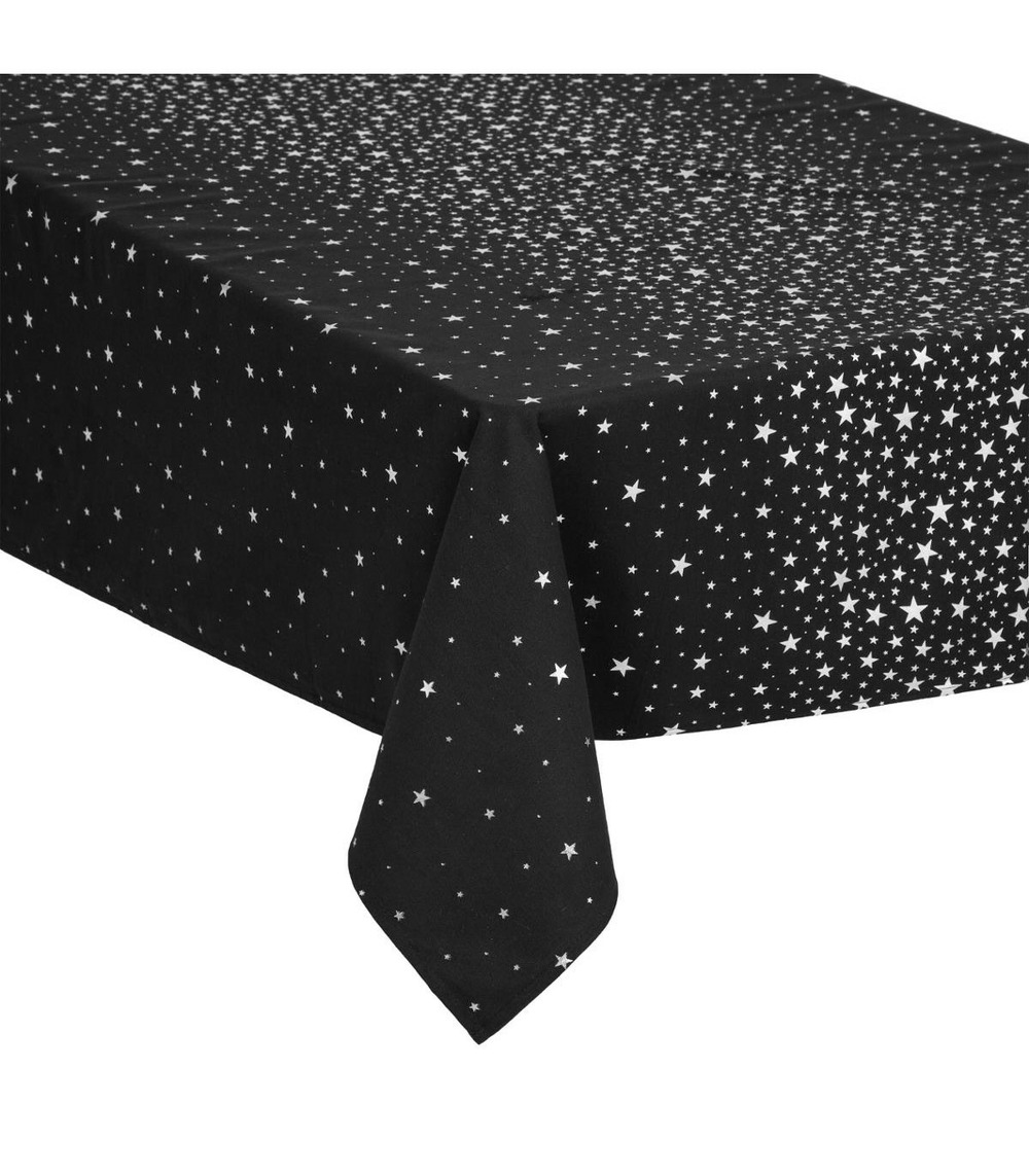 Nappe en coton noir et etoiles 140 x 360 cm