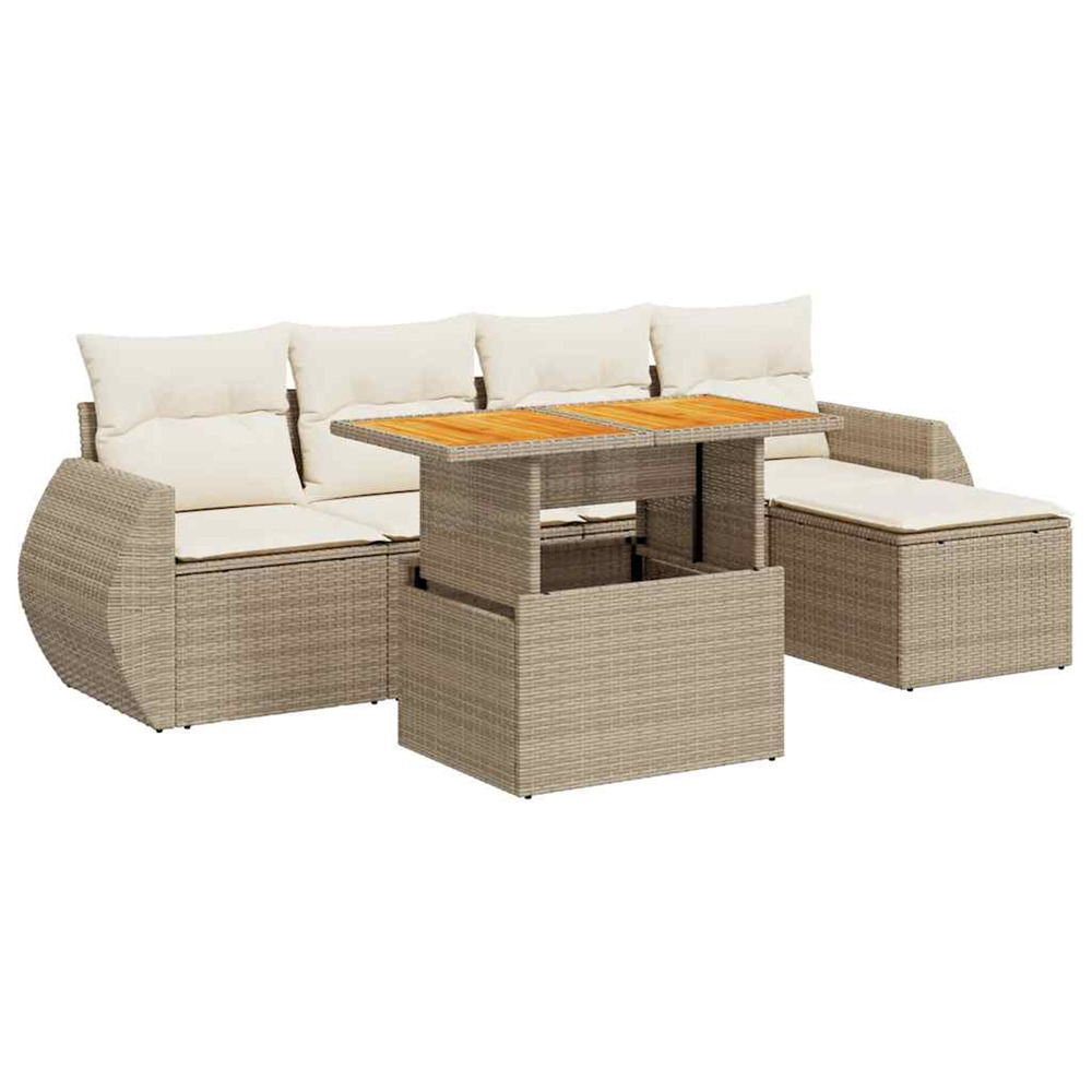 Salon de jardin avec coussins 6 pcs beige résine tressée