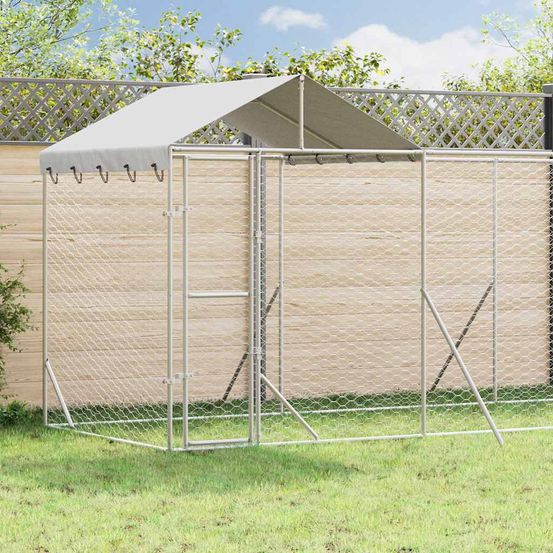 Chenil extérieur pour chien en acier galvanisé avec toit pour jardin 14x2x2,5 m