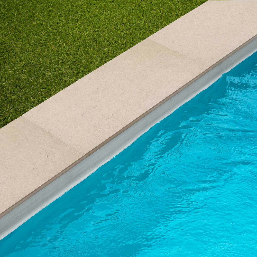 Margelle de piscine effet pierre sinaï beige 60x28x2 cm bord droit pietra - ro'ma carrelage