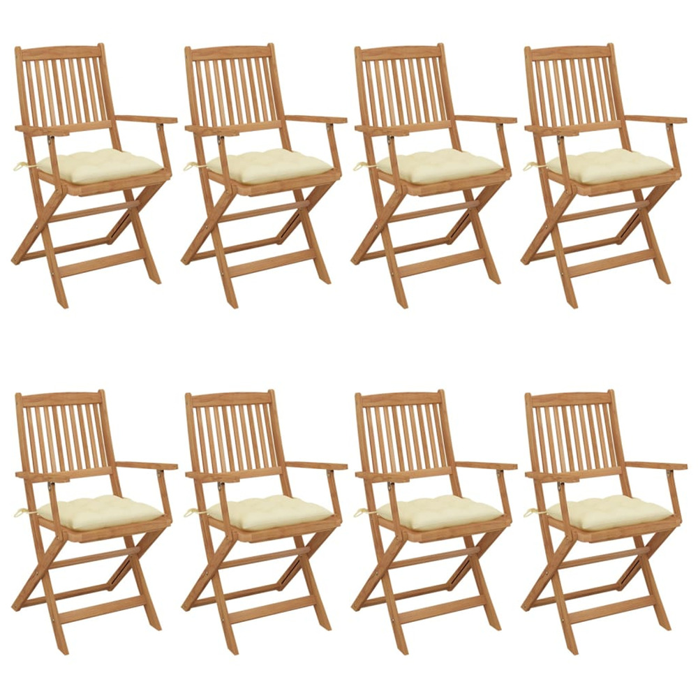 Chaises pliables de jardin lot de 8 avec coussins bois d'acacia