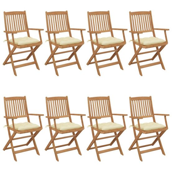 Chaises pliables de jardin lot de 8 avec coussins bois d'acacia