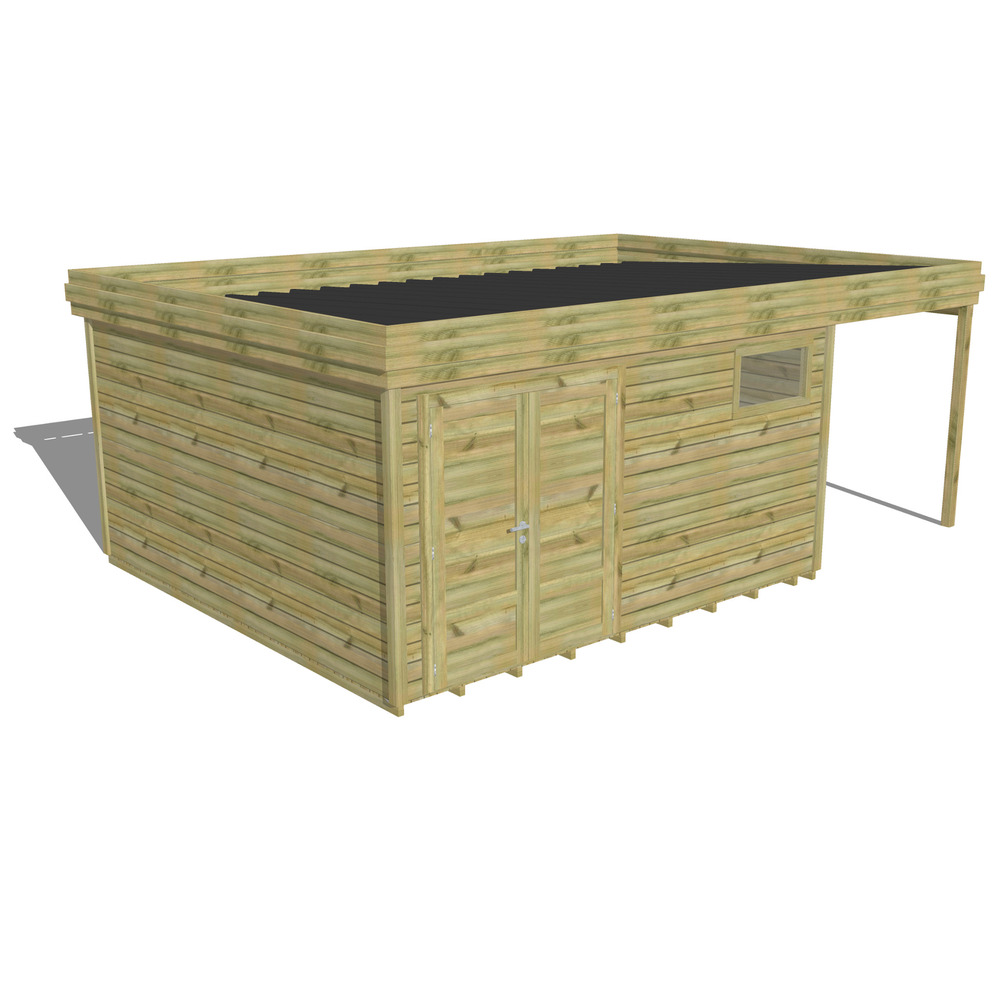 Abri de jardin bois pin traité autoclave 27mm - 6,34x4,34m / 28m2 - bac acier - plancher bois
