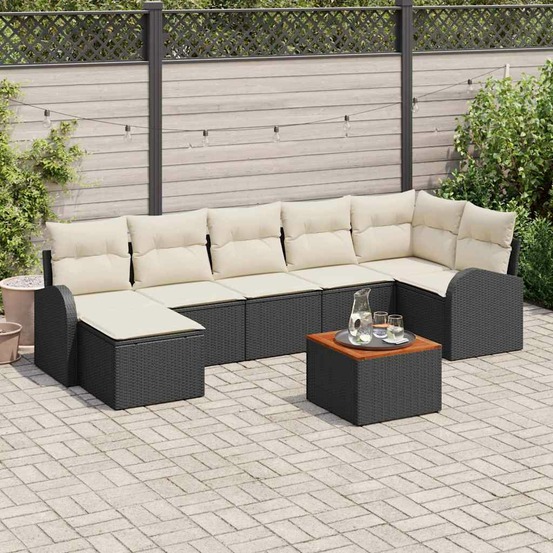 Ensemble de canapé de jardin avec coussin 8 pcs noir polyrotin