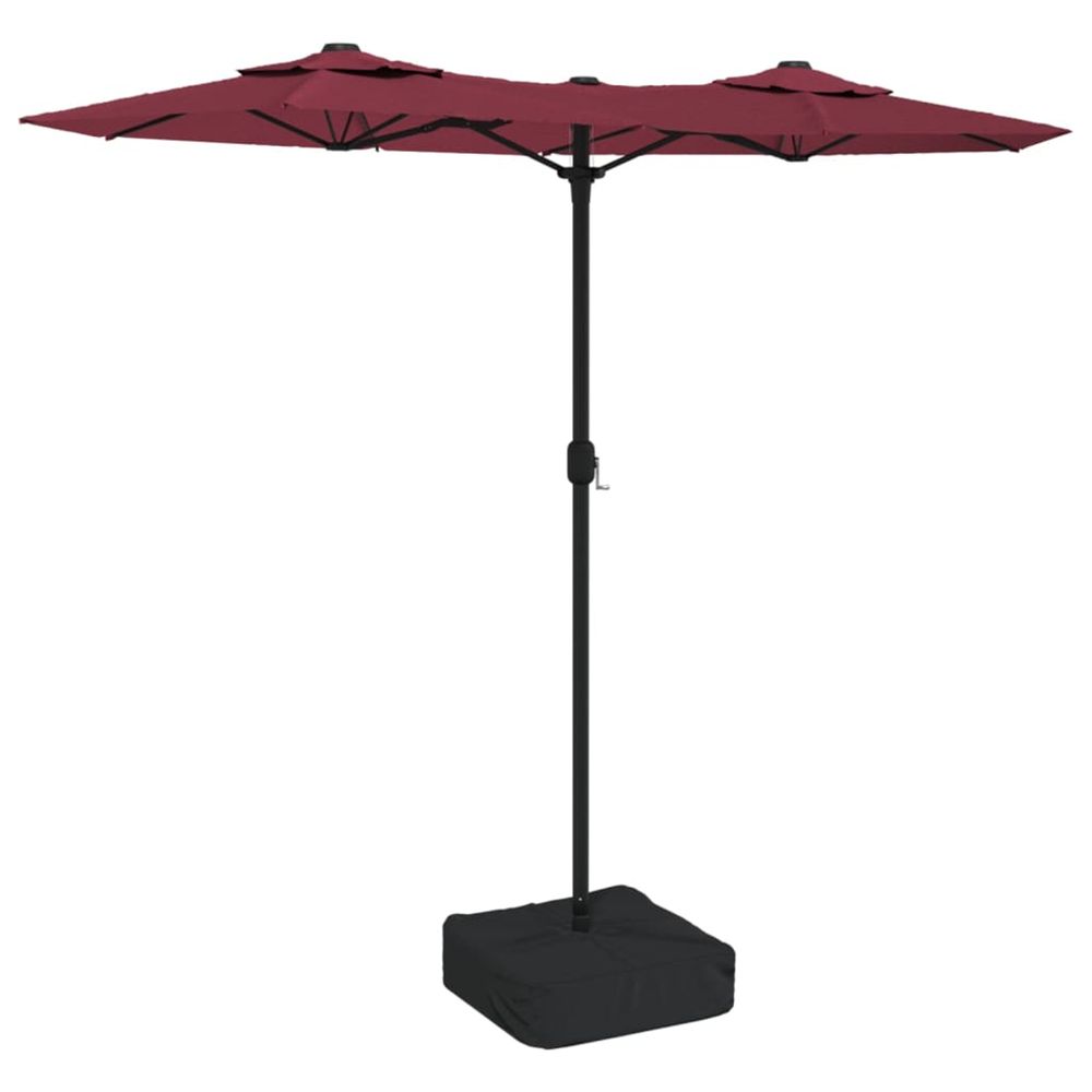 Parasol de jardin à double tête avec led rouge bordeaux