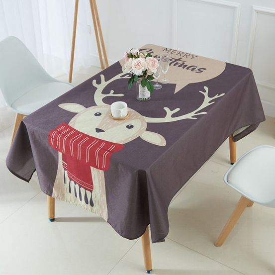Nappe de noël grise avec cerf - 140x220 cm