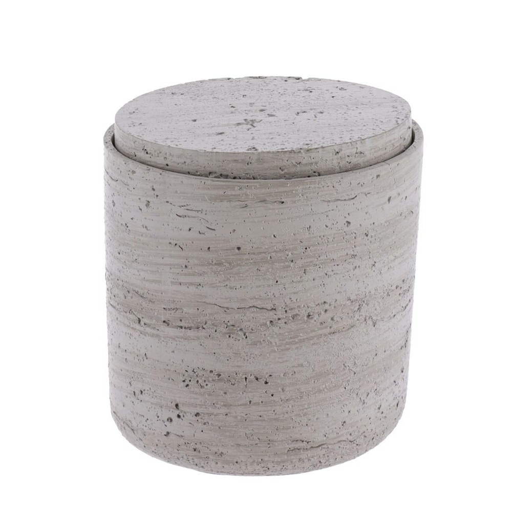 Boite a coton en polyresine effet beton - gris