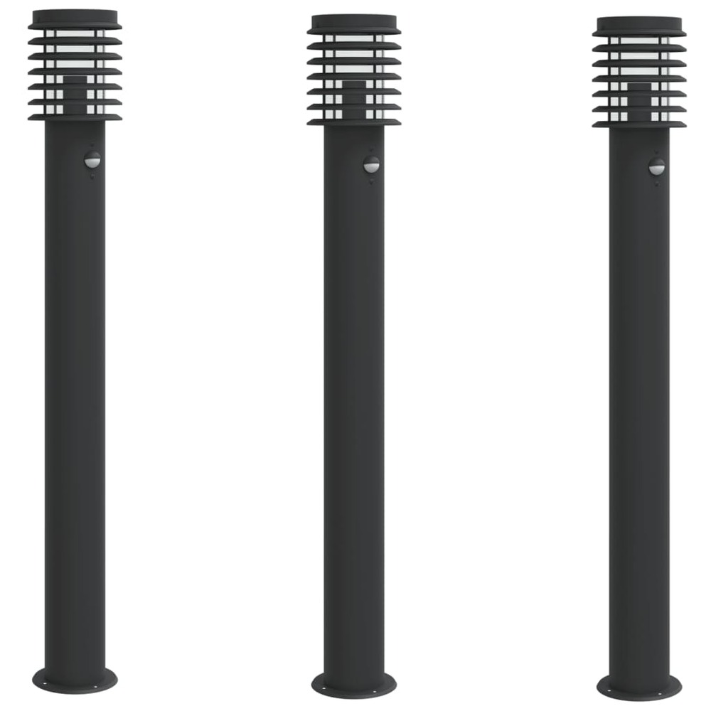 Lampadaires d'extérieur et capteurs 3 pcs acier inoxydable noir