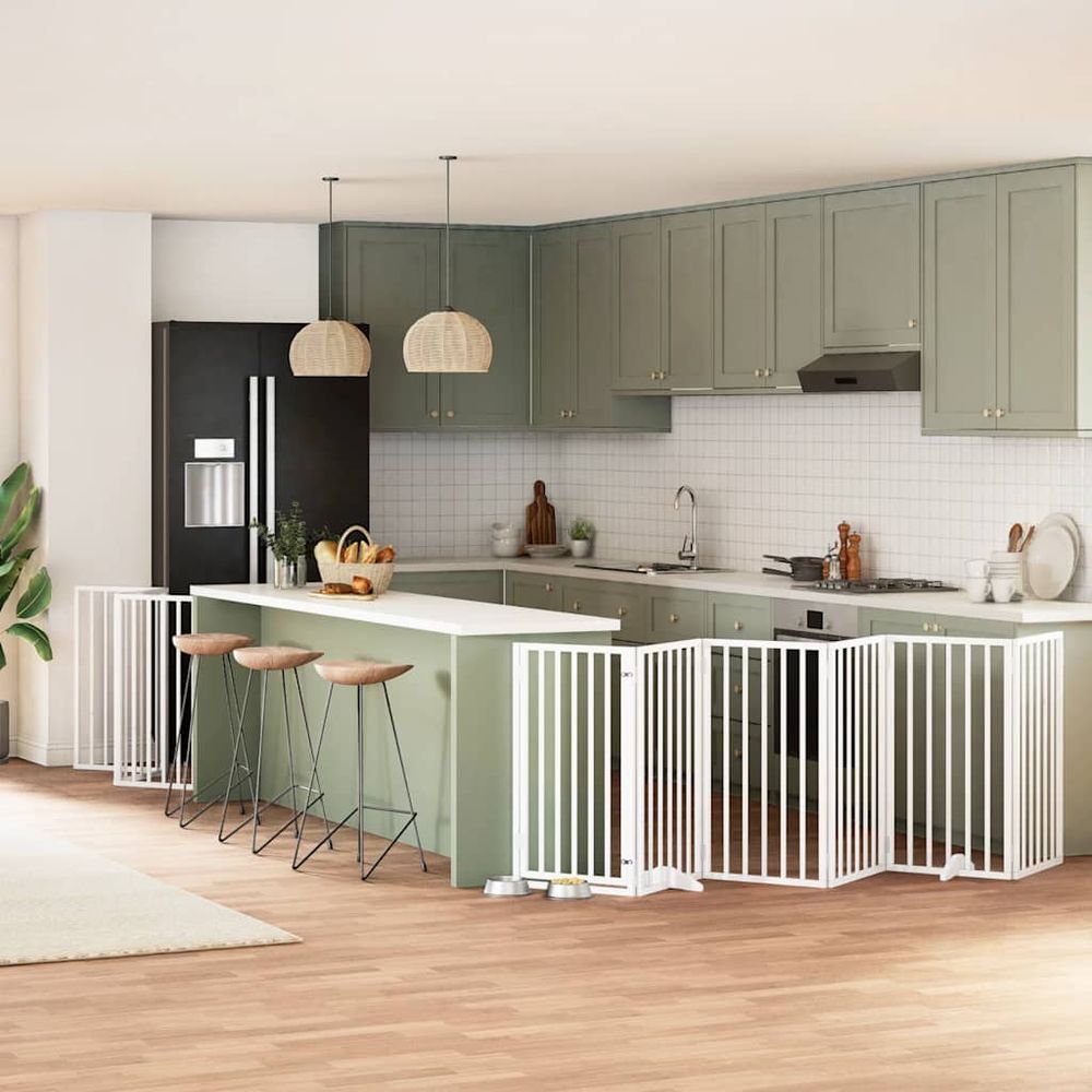 Barrière sécurité chien bois pliable modulable 15 panneaux 750x90cm blanc