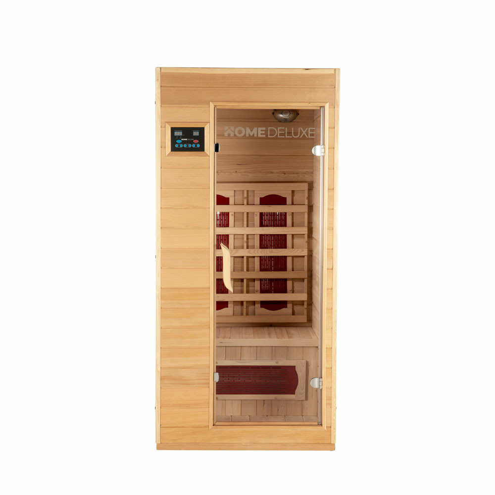 Home deluxe - cabine infrarouge redsun s - 90 x 90 x 190 cm - pour 1 personne, 4 émetteurs infrarouges, bois : hemlock i sauna