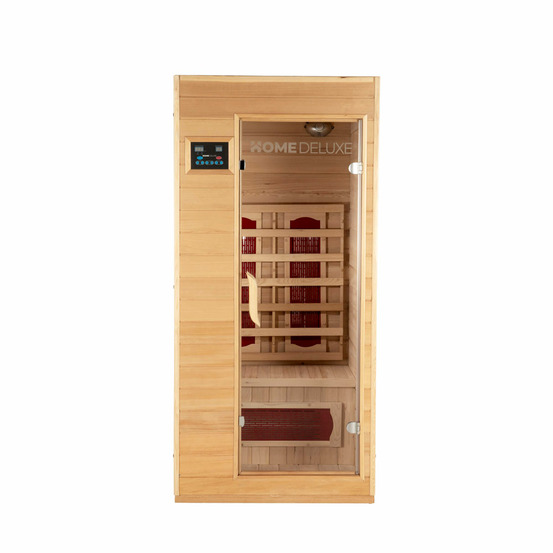 Home deluxe - cabine infrarouge redsun s - 90 x 90 x 190 cm - pour 1 personne, 4 émetteurs infrarouges, bois : hemlock i sauna